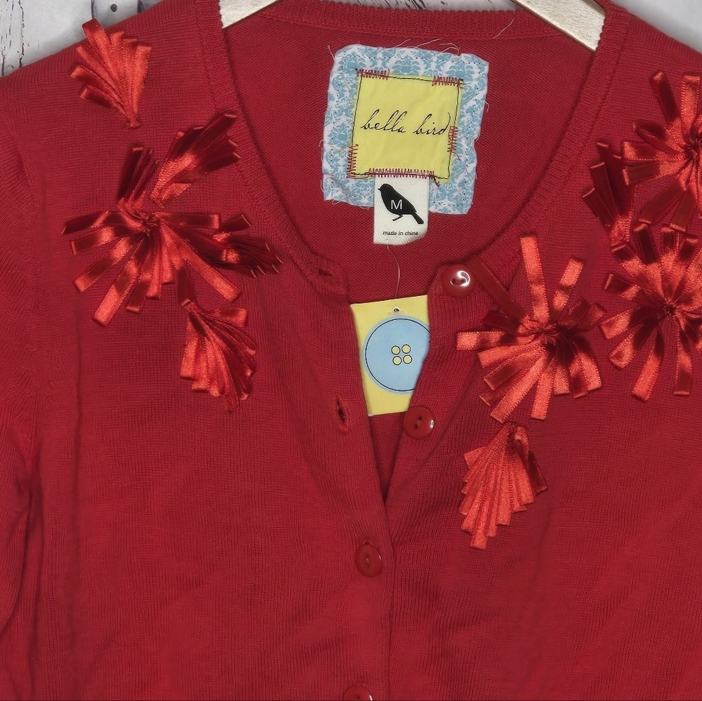 Bella Bird Valentine's Day Holiday Buttoned Down Sweater Cardigan - Picture 5 of 6